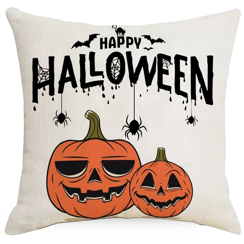 Halloween Kürbis Bedruckt Polyester Kissenbezug Nordisch Retro Dekokissen Bezug Für Sofa Zuhause Wohnzimmer Dekorative Kissenhülle