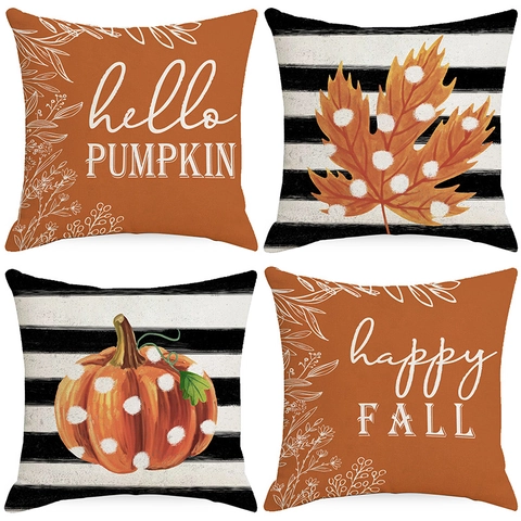 Thanksgiving Pumpkin Maple Leaf Linen Throw Pillowcase Autumn Harvest Decor Cushion Cover For Sofa Living Room Home Pillow Case