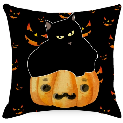 Halloween Kissenhülle Kürbis Schwarze Katze Polyester Dekorative Kissenbezug Für Sofa Heimdekoration Party Nur Bezug