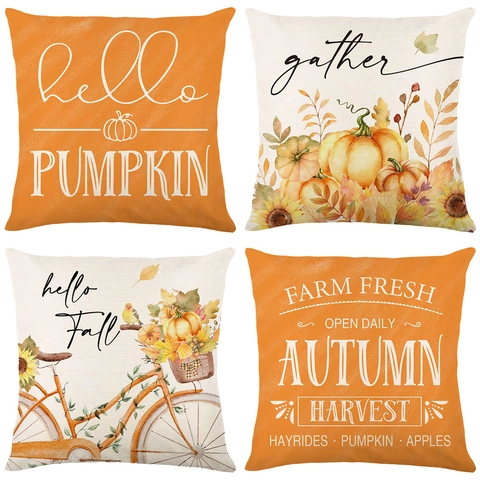 Herbst Kürbis Dekorative Kissenbezüge Polyester Sonnenblume Ahornblatt Kissenhülle Für Couch Sofa Home Decor Erntedankfest