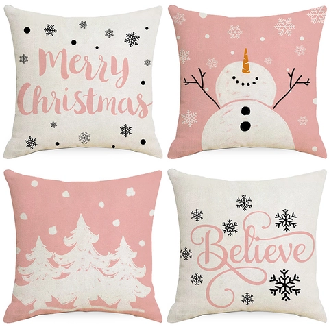 Weihnachten Schneemann Schneeflocke Bedruckt Polyester Kissenbezug Festive Sofa Kissenhülle Für Wohnzimmer Schlafzimmer Deko