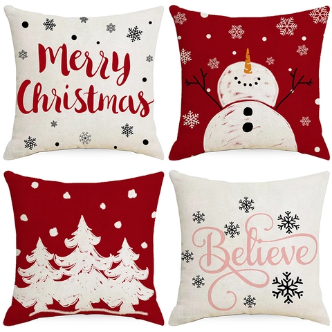 Weihnachten Schneemann Schneeflocke Bedruckt Polyester Kissenbezug Festive Sofa Kissenhülle Für Wohnzimmer Schlafzimmer Deko