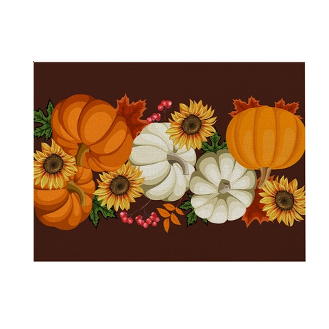Tovaglietta Stampata a Tema Ringraziamento Autunno Zucca Foglia di Acero Impermeabile Lino Poliestere Resistente al Calore Decor