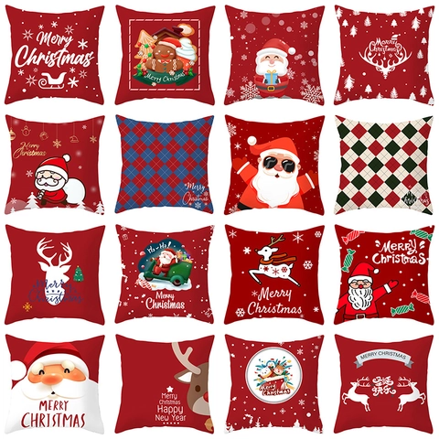 Christmas Pillowcase Santa Claus Reindeer Printed Peach Skin Cushion Cover Square Holiday Home Decor Throw Pillow Case