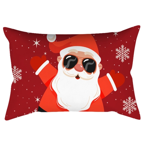Red Christmas Lumbar Pillowcase Santa Claus Reindeer Snowflakes Printed Polyester Cushion Cover Holiday Home Decor