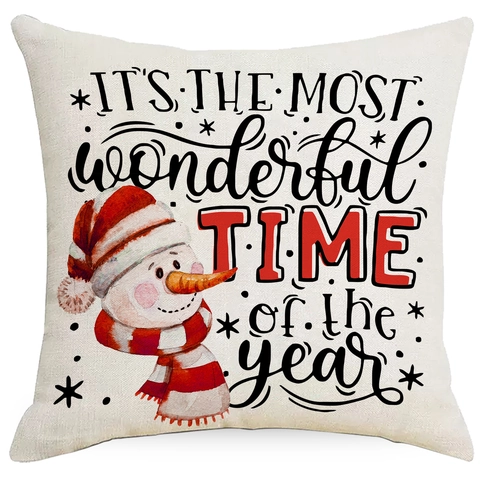 Christmas Linen Cushion Cover Decorative Pillow Case Snowman Red Truck Gnome Snowflake For Sofa Home Decor Xmas Gift