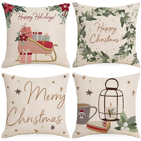 Kerst Kussensloop Linnen Bedrukt Vrolijk Kerstfeest Happy Holidays Decoratieve Kussensloop Voor Thuis Woonkamer Bank