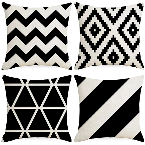 Federa in Lino Geometrica Bianca e Nera Nordica Copricuscino Quadrato Decorativo Minimalista Moderno per Divano Soggiorno Ufficio