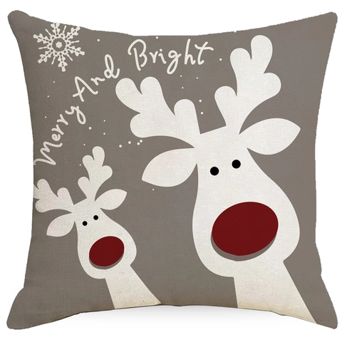 Linnen Kerst Kussensloop Sneeuwvlok Eland Kerstboom Print Kussenhoes Voor Bank Huis Decoratie Vakantie Sierkussen Sloop
