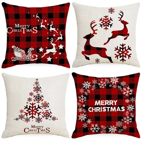 Weihnachten Kissenbezug Rot Schwarz Buffalo Karomuster Rentier Schneeflocke Merry Christmas Polyester Home Holiday Deko