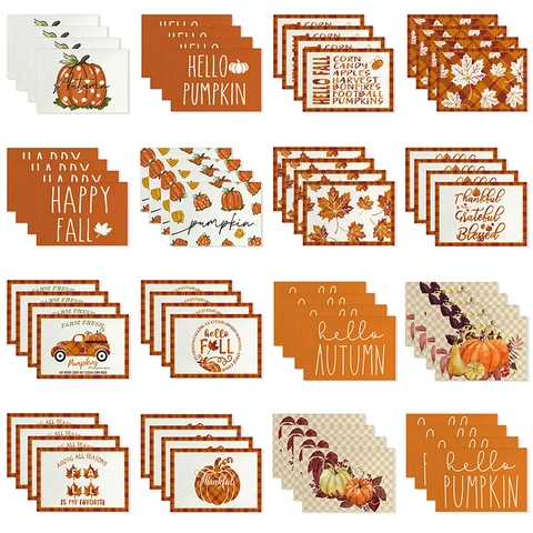 Thanksgiving Autumn Placemats Heat Resistant Non-slip Polyester Pumpkin Sunflower Maple Leaf Print Dining Table Decor Place Mats
