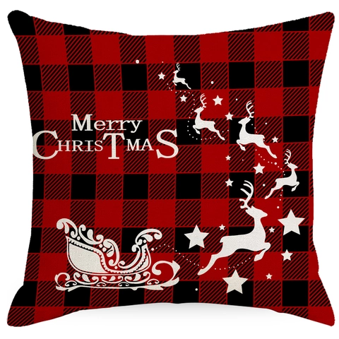 Weihnachten Kissenbezug Rot Schwarz Buffalo Karomuster Rentier Schneeflocke Merry Christmas Polyester Home Holiday Deko