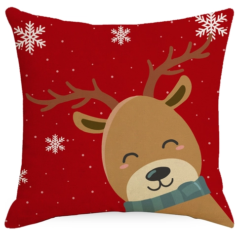 Funda de Cojín Estampada de Navidad Patrón Festivo de Papá Noel Reno Copo de Nieve Funda de Almohada de Poliéster para Sofá Sala de Estar Hogar Decoración