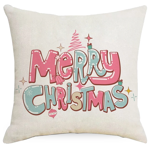 Festive Pink Christmas Pillow Case Polyester Decorative Cushion Cover With Santa Claus Nutcracker Print For Home Sofa Decor