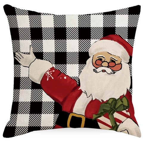 Kerst Kussenhoes Polyester Sierkussenhoes Kerstman Sneeuwpop Bedrukt Buffalo Ruit Feestelijke Huis Sofa Decoratie