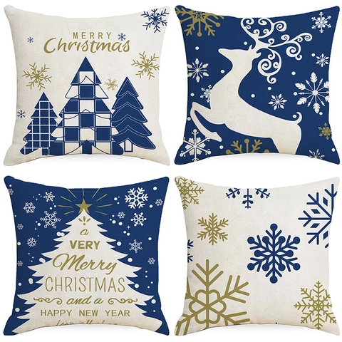 Kerst Decoratieve Kussenslopen Sneeuwvlok Rendier Bedrukt Polyester Kussenhoes Voor Thuis Bank Woonkamer Feestdagen Decor