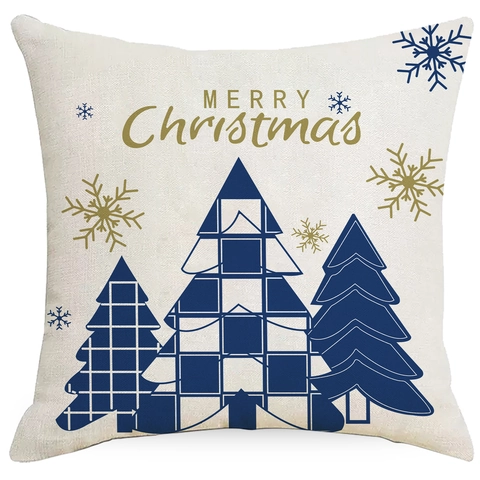 Kerst Decoratieve Kussenslopen Sneeuwvlok Rendier Bedrukt Polyester Kussenhoes Voor Thuis Bank Woonkamer Feestdagen Decor