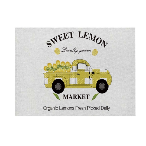 Lemon Pattern Linen Placemats Summer Fruit Kitchen Table Mats Watercolor Floral Rustic Style Rectangular Dining Decor For Home Party