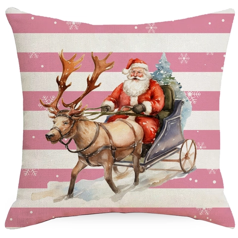 Christmas Pink White Decorative Pillowcase Polyester Printed Santa Claus Snowman Xmas Tree Cushion Cover For Sofa Living Room Decor