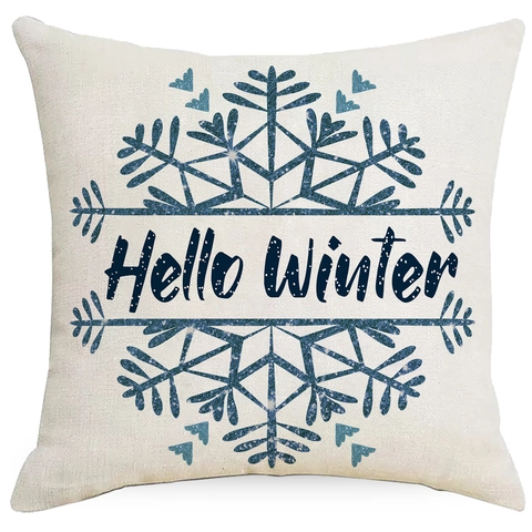 Fodera per Cuscino Natalizia Gnomo Fiocco di Neve Blu Inverno Decorativa Poliestere Quadrata Copricuscino per Divano Casa