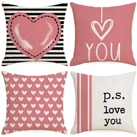 Fodera per Cuscino in Poliestere con Stampa a Cuore Rosa di San Valentino Motivo a Righe Federa Decorativa per Divano Auto Casa