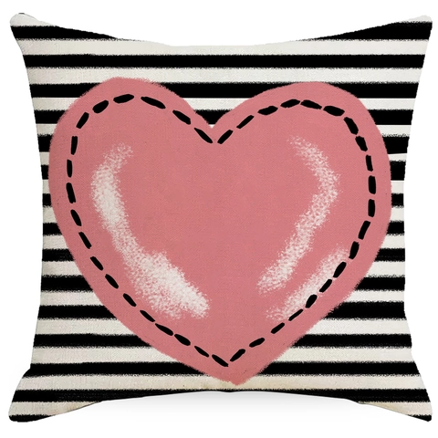 Fodera per Cuscino in Poliestere con Stampa a Cuore Rosa di San Valentino Motivo a Righe Federa Decorativa per Divano Auto Casa