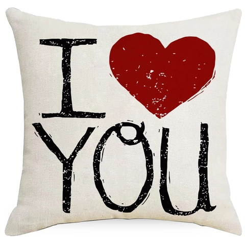Taie d'Oreiller en Polyester pour la Saint-Valentin Imprimé Cœur Rouge Blanc Amour Romantique Housse de Coussin Décor Sofa