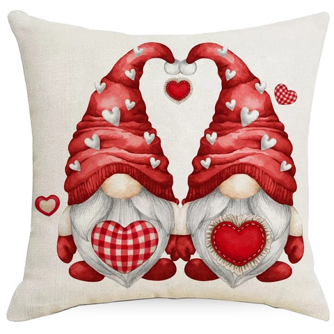 Valentijnsdag Kussensloop Polyester Kabouter Rode Truck Hart Bedrukte Sierkussenhoes Voor Bank Slaapkamer Woonkamer Huis Decor