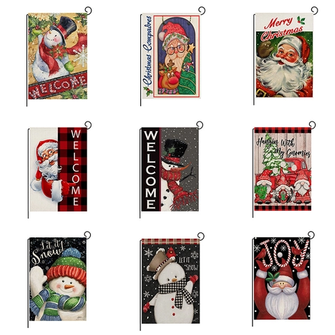 Double Sided Christmas Garden Flag Outdoor Yard Decor Durable Polyester Festive Printed Banner Snowman Santa Garden Banner