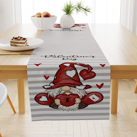 Valentine's Day Table Runner Linen Printed Love Heart Gnomes Red Buffalo Plaid Tablecloth Romantic Wedding Home Dining Table Decor