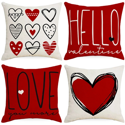 Taie d'Oreiller à Imprimé Cœur Rouge pour la Saint-Valentin Housse de Coussin Décorative en Poliestere pour Canapé Bureau Maison