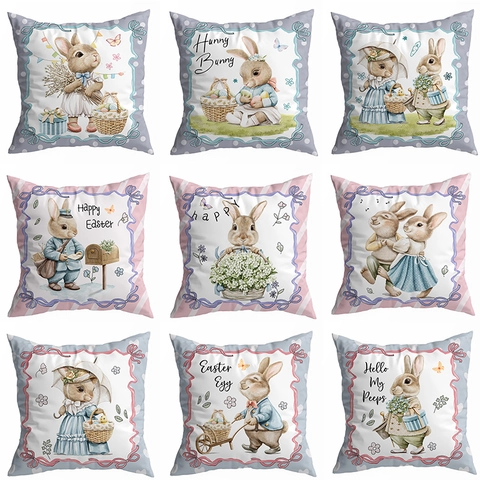 Federa Pasquale in Poliestere Pelle di Pesca Coniglietto Vintage Primaverile Copricuscino Stampato Federa Decorativa Casa