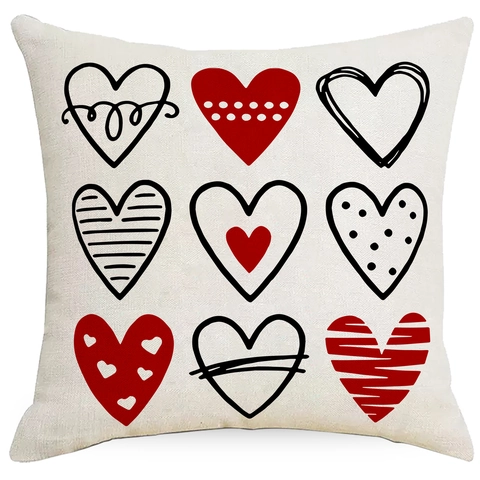 Taie d'Oreiller à Imprimé Cœur Rouge pour la Saint-Valentin Housse de Coussin Décorative en Poliestere pour Canapé Bureau Maison