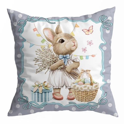 Federa Pasquale in Poliestere Pelle di Pesca Coniglietto Vintage Primaverile Copricuscino Stampato Federa Decorativa Casa