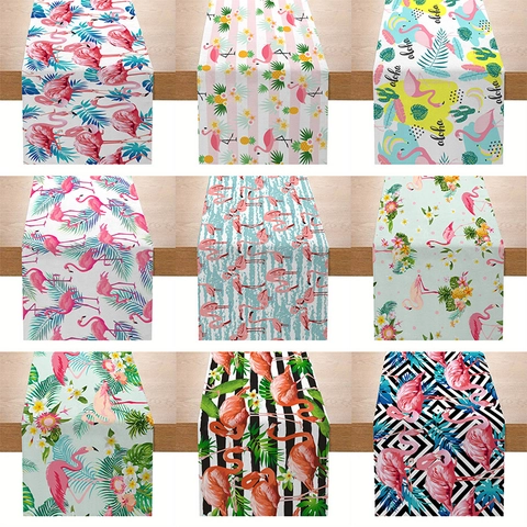Flamingo Tropical Leaf Table Runner Aloha Pineapple Hawaiian Style Summer Kitchen Dining Room Decoration Linen Fabric