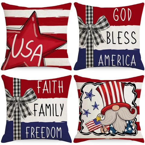 Amerikaanse Onafhankelijkheidsdag Linnen Kussensloop USA Patriotisch Ster Streep Sierkussenhoes Voor Bank Thuis Decoratie