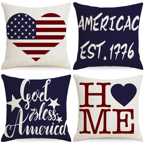 Patriotischer Unabhängigkeitstag Leinen Kissenbezug Amerikanische Flagge Sterne Streifen Herz Dekorativer Quadratischer Kissenbezug Für Sofa
