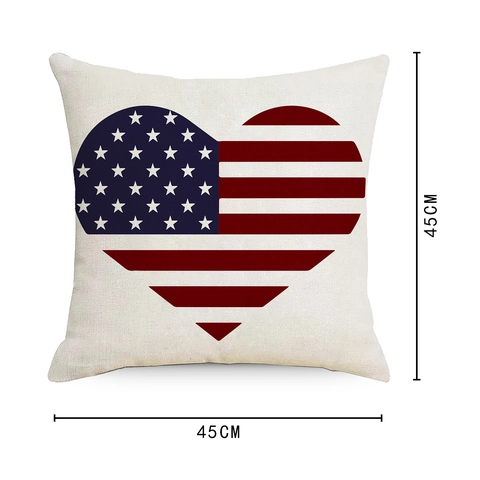 Patriotischer Unabhängigkeitstag Leinen Kissenbezug Amerikanische Flagge Sterne Streifen Herz Dekorativer Quadratischer Kissenbezug Für Sofa