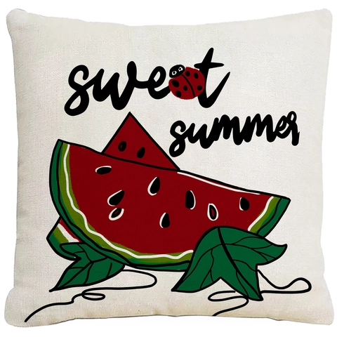 Zomer Watermeloen Kussenhoes Polyester Linnen Vierkante Kussenhoes Cartoon Fruit Bedrukt Huis Sofa Decoratie
