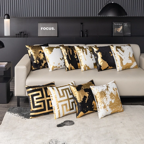 Lusso Oro Astratto Geometrico Fodera per Cuscino Bronzatura Quadrato Copricuscino per Divano Soggiorno Decorazioni per la Casa