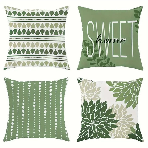 Modern Minimalistisch Kort Pluche Decoratief Kussensloop Groen Abstract Geometrisch Bladprint Vierkante Kussenhoes Voor Sofa Woonkamer