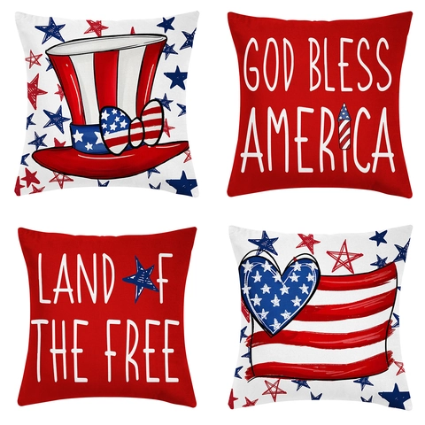 Independence Day Short Plush Printed Cushion Cover USA Flag Star Pattern Decorative Square Pillowcase For Sofa Living Room