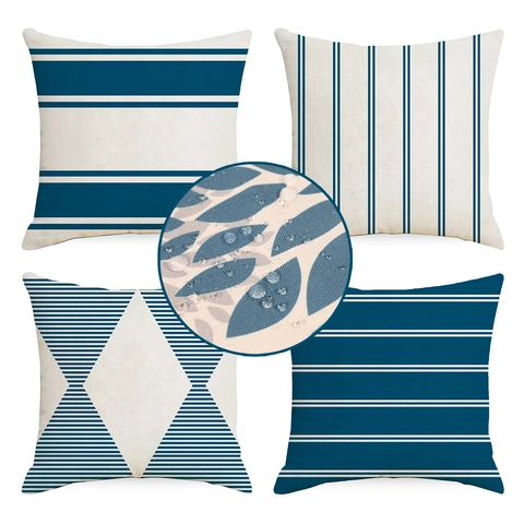 Modern Minimalist Outdoor Waterproof Linen Geometric Cushion Cover For Patio Sofa Couch Decorative Throw Pillow Case