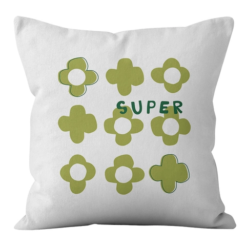 Modern Green Geometric Flower Printed Short Plush Pillowcase Soft Decorative Square Cushion Cover For Sofa Home Decor