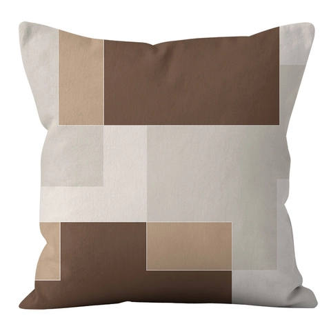 Fodera per Cuscino in Peluche Corto Astratto Geometrico Minimalista Moderno Nordic Caffè Marrone Federa Decorativa per Divano Soggiorno