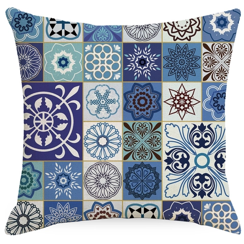 Federa in Lino Etnico Bohemien Mandala Etnico Stampa Geometrica Copricuscino Decorativo per Divano Soggiorno Decorazioni Casa