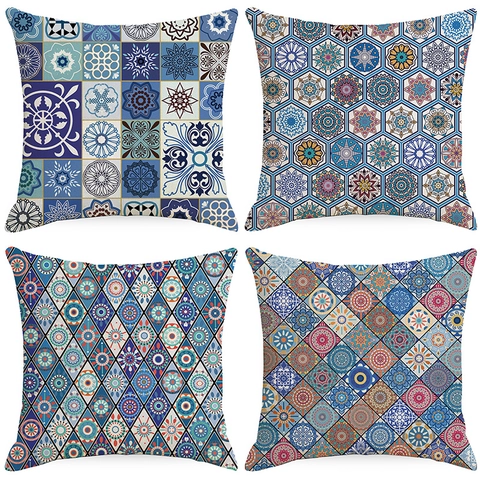 Federa in Lino Etnico Bohemien Mandala Etnico Stampa Geometrica Copricuscino Decorativo per Divano Soggiorno Decorazioni Casa