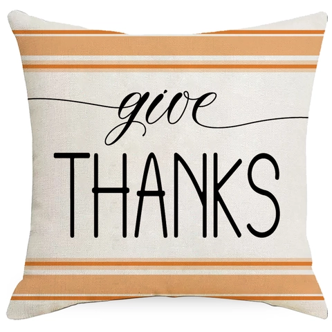 Thanksgiving Pumpkin Linen Pillowcase Autumn Fall Decorative Cushion Cover For Sofa Living Room Square Home Decor