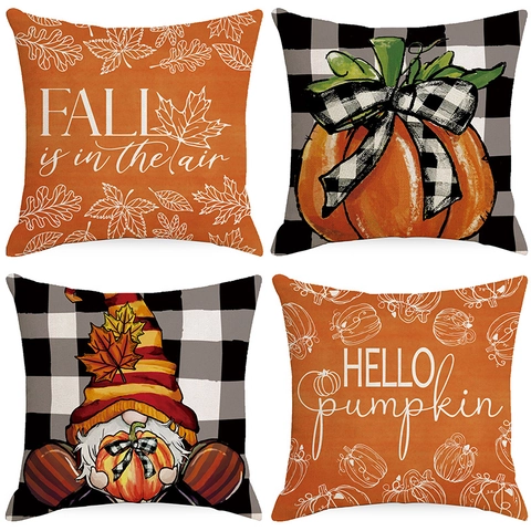 Thanksgiving Autumn Pumpkin Maple Leaf Linen Throw Pillow Cover Fall Decorative Cushion Case For Sofa Living Room Home Decor