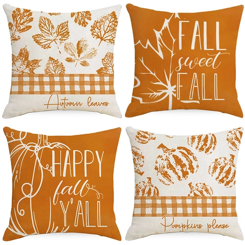 Thanksgiving Autumn Pumpkin Maple Leaf Linen Pillowcase Fall Decorative Cushion Cover For Sofa Living Room Home Decor